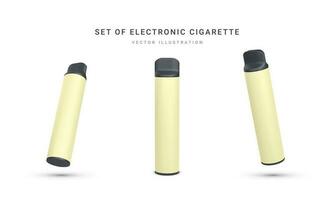 Set of 3d realistic disposable electronic cigarette isolated on white background. Modern smoking, vaping and nicotine with different flavors. Vector illustration