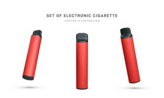 Set of 3d realistic disposable electronic cigarette isolated on white background. Modern smoking, vaping and nicotine with different flavors. Vector illustration