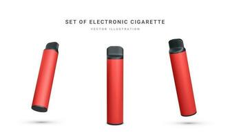 Set of 3d realistic disposable electronic cigarette isolated on white background. Modern smoking, vaping and nicotine with different flavors. Vector illustration