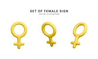 Set of 3d realistic female symbol isolated on white background. Renderings gender icon. Vector illustration