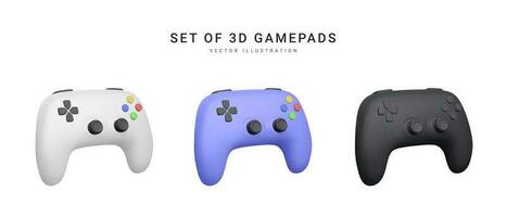 Set of 3d realistic gamepads isolated on white background. Video games concept. Vector illustration