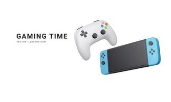 3d realistic gamepad and gaming console isolated on white background. Video games and gaming time concept. Vector illustration