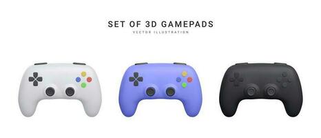 Set of 3d realistic gamepads isolated on white background. Video games concept. Vector illustration