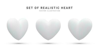 Set of 3d realistic white valentine hearts isolated on white background. Vector illustration