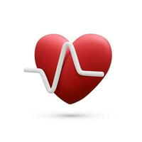 3d realistic red heart with white pulse for medical apps and websites. Medical healthcare concept. Heart pulse, heartbeat line, cardiogram. Vector illustration