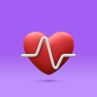 3d realistic red heart with white pulse for medical apps and websites. Medical healthcare concept. Heart pulse, heartbeat line, cardiogram. Vector illustration