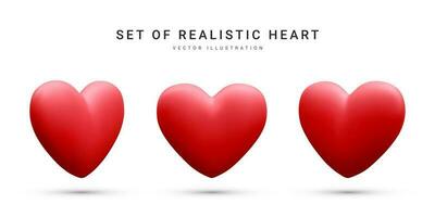 Set of 3d realistic red valentine hearts isolated on white background. Vector illustration