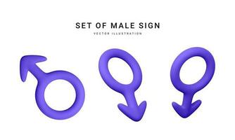 Set of 3d realistic male symbol isolated on white background. Renderings gender icon. Vector illustration