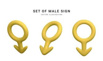 Set of 3d realistic male symbol isolated on white background. Renderings gender icon. Vector illustration