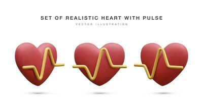 conjunto de 3d realista rojo corazón con amarillo legumbres para médico aplicaciones y sitios web médico cuidado de la salud concepto. corazón legumbres, latido del corazón línea, cardiograma. vector ilustración