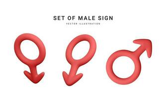 Set of 3d realistic male symbol isolated on white background. Renderings gender icon. Vector illustration