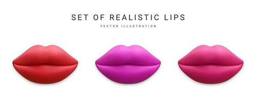 Set of realistic beautiful women's lips isolated on white background. Vector illustration