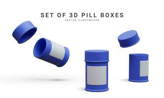 Set of 3d realistic pill box isolated on white background. Vector illustration