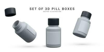 Set of 3d realistic pill box isolated on white background. Vector illustration