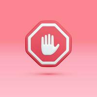 3d realistic stop sign isolated light background. Hand stop symbol. Traffic stop. Symbol of restricted and dangerous. Vector illustration