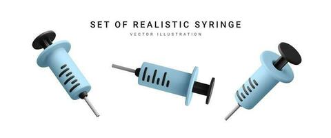Set of 3d realistic syringe isolated on white background. Vector illustration