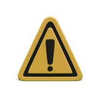 3d realistic triangle warning sign with exclamation mark isolated on white background. Vector illustration