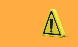 3d realistic triangle warning sign with exclamation mark isolated on orange background. Vector illustration