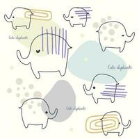 Cute geometric background, funny elephants, figures, childrens decoration vector