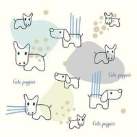 Funny geometric background, cute puppies, figurines, doodles vector