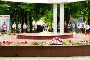 festivo desfile en mayo 9 9 en slavyansk-on-kuban, en honor de victoria día en el genial patriótico guerra. foto