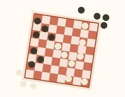 Cartoon Board for playing checkers or chess with round figures. Vector flat isolated board logic game.