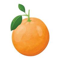 Vector illustration of a whole orange with zest, twig and leaf. A healthy and natural citrus fruit.