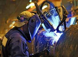 Butt welding underwater pipeline using automatic equipment photo