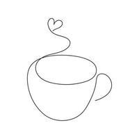 Cup of coffee drawn in one continuous line. One line drawing, minimalism. Vector illustration.