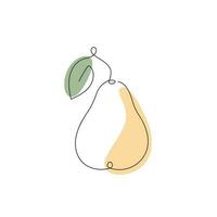 Pear drawn in one continuous line. One line drawing, minimalism. Vector illustration.