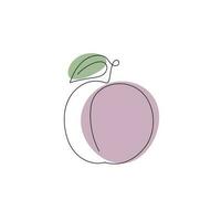 Plum drawn in one continuous line with color spots. One line drawing, minimalism. Vector illustration.