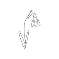 Snowdrop drawn in one continuous line. One line drawing, minimalism. Vector illustration.