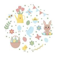 circulo conjunto de Pascua de Resurrección elementos en plano estilo. linda animales y tradicional simbolos vector ilustración.