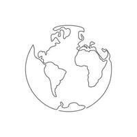 Planet Earth drawn in one continuous line. One line drawing, minimalism. Vector illustration.