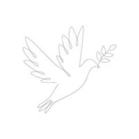 Dove with olive branch drawn in one continuous line. One line drawing, minimalism. Vector illustration.