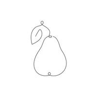 Pear drawn in one continuous line. One line drawing, minimalism. Vector illustration.