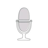 Podcast microfone drawn in one continuous line in color. One line drawing, minimalism. Vector illustration.