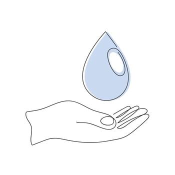 Drop of water in hand drawn in one continuous line. One line drawing, minimalism. Vector illustration.