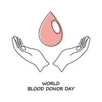 mundo sangre donantes día tarjeta dibujado en uno continuo línea. uno línea dibujo, minimalismo vector ilustración.