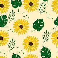 Beautiful sunflower tropical seamless pattern vector