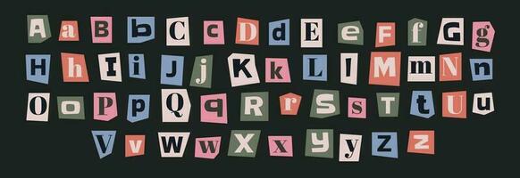 Cut out ransom Alphabet Letters set. Magazine Anonymous Note Font. Collage design elements vector