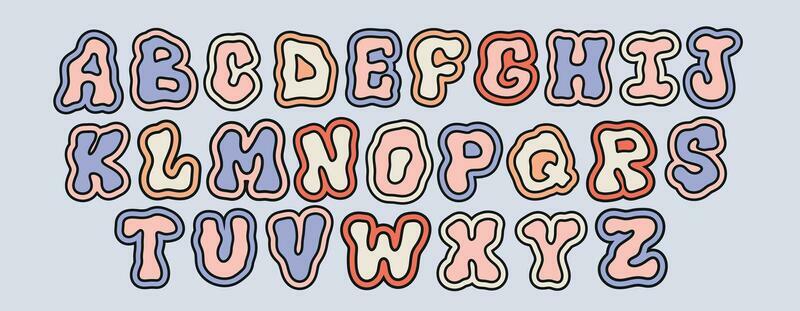 Colorful kawaii Alphabet Letters set. Liquid Cute bubble font for