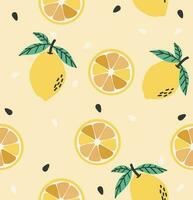 Lemon and lemon slice seamless pattern vector