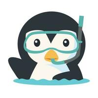 linda pingüino vistiendo buceo traje bucear vector