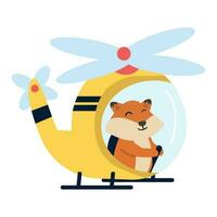 pilot fox flying Helicopter cartoon vector
