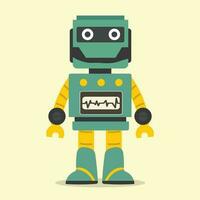 Funny green robot cartoon flat vector