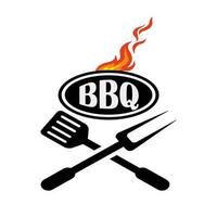 barbecue logo with BBQ logotype and fire concept in combination with spatula, BBQ vector eps