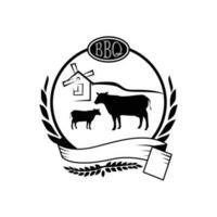 lechería granja logo con vaca icono logo . barbacoa icono, barbacoa restaurante logo diseño vector