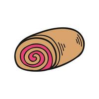 isolate hand drawing bakery strawberry cream roll vector