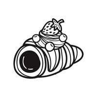 isolate black and white bakery strawberry cream roll vector